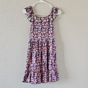 Floral Ruffle Kids Dress - Pink and Navy
